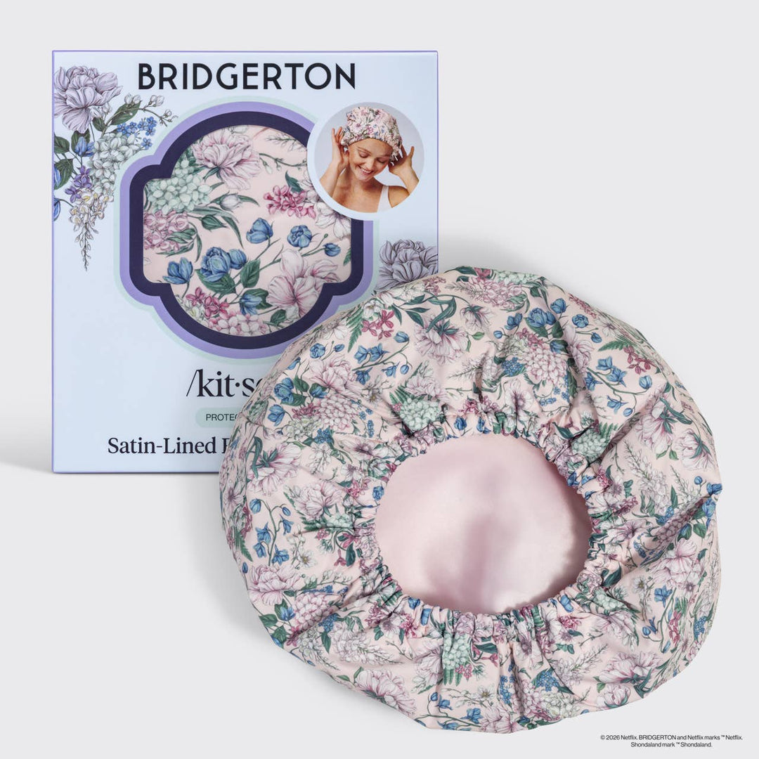 Bridgerton x Kitsch Satin-Lined Flexi Shower Cap in Wisteria