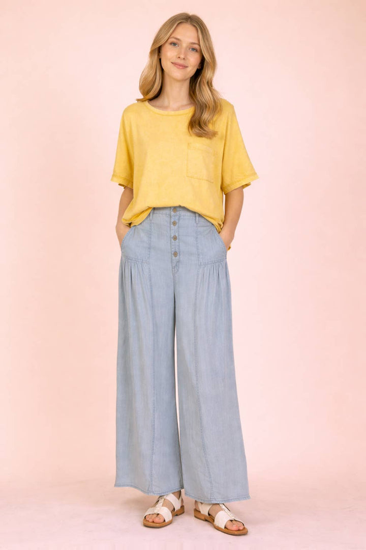 Plus Size Mineral Washed Chambray Wide Pants