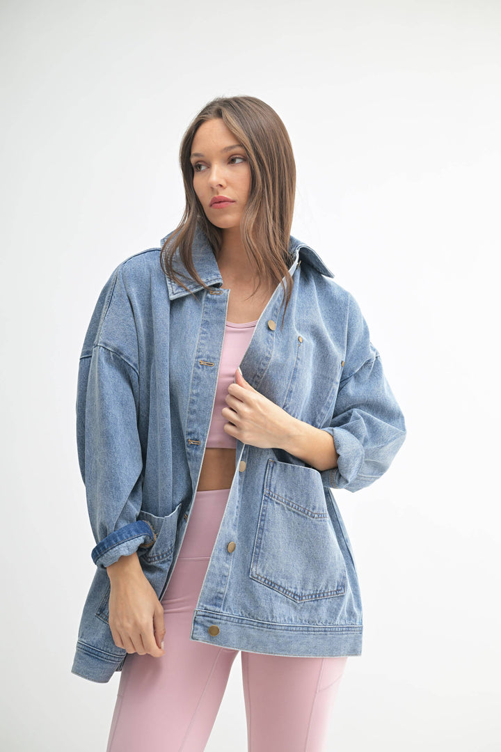 Boxy-Cut Denim Jacket: CHARCOAL