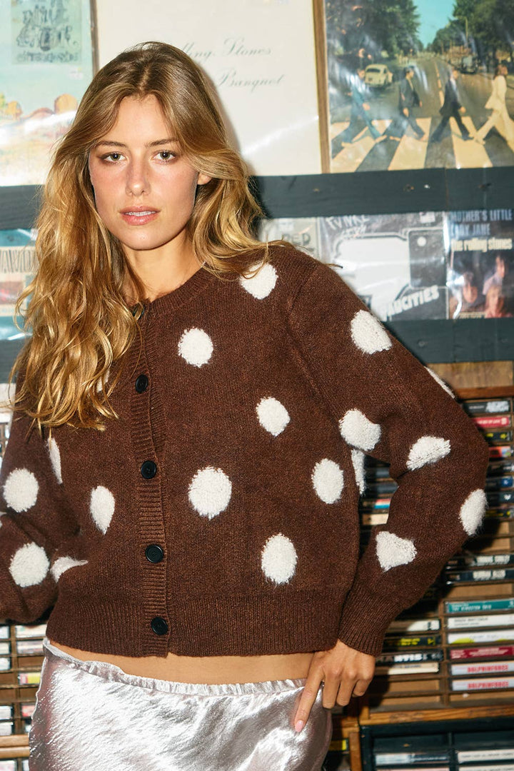 Fuzzy Knit Polka Dot Cardigan