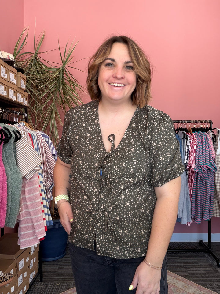 Ditsy Floral Tie-Front Blouse