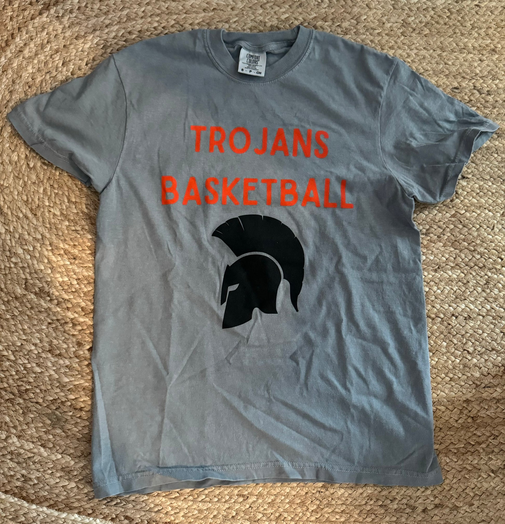 Cambridge Basketball Tee - Charcoal Comfort Colors shirt featuring basketball graphic. True to size fit.