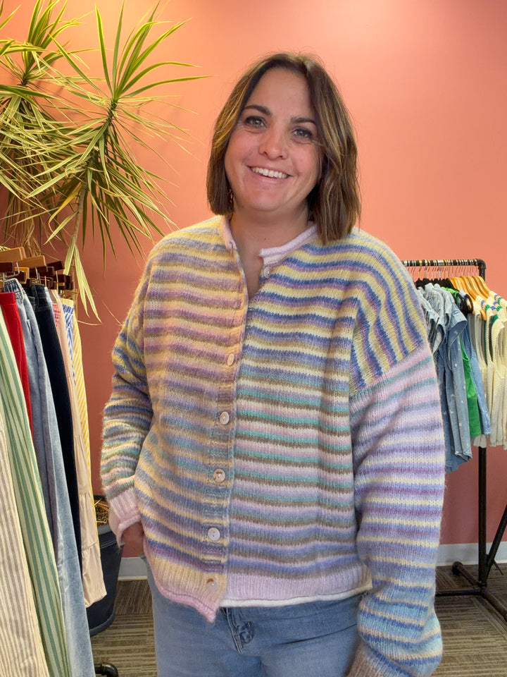 Judy light rainbow color button up cardigan