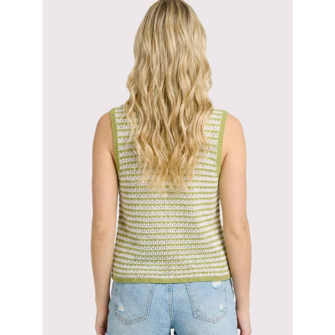 CROCHET STRIPED VEST CARDIGAN: SAGE