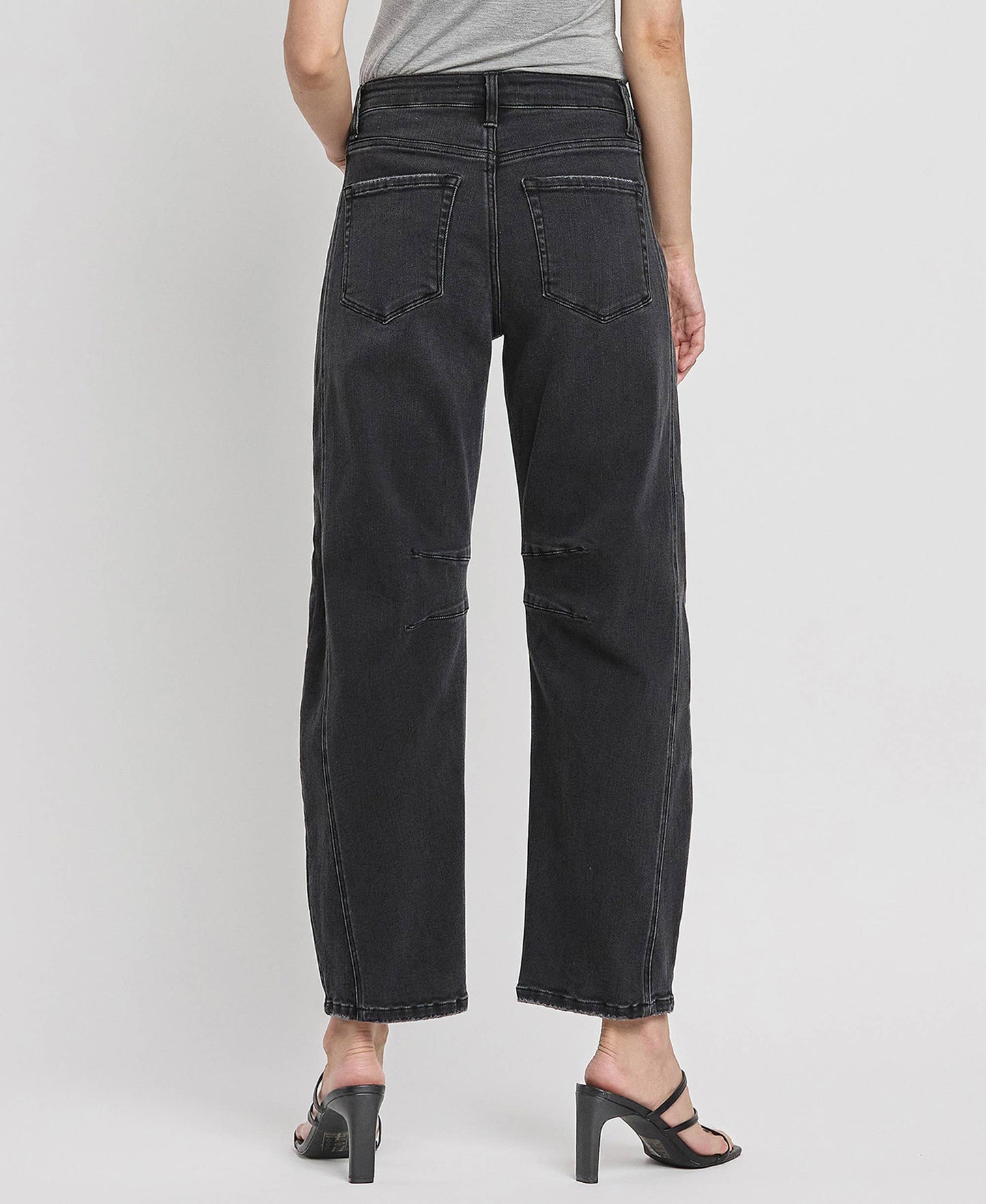 BLACK HIGH RISE ANKLE BARREL LEG JEANS