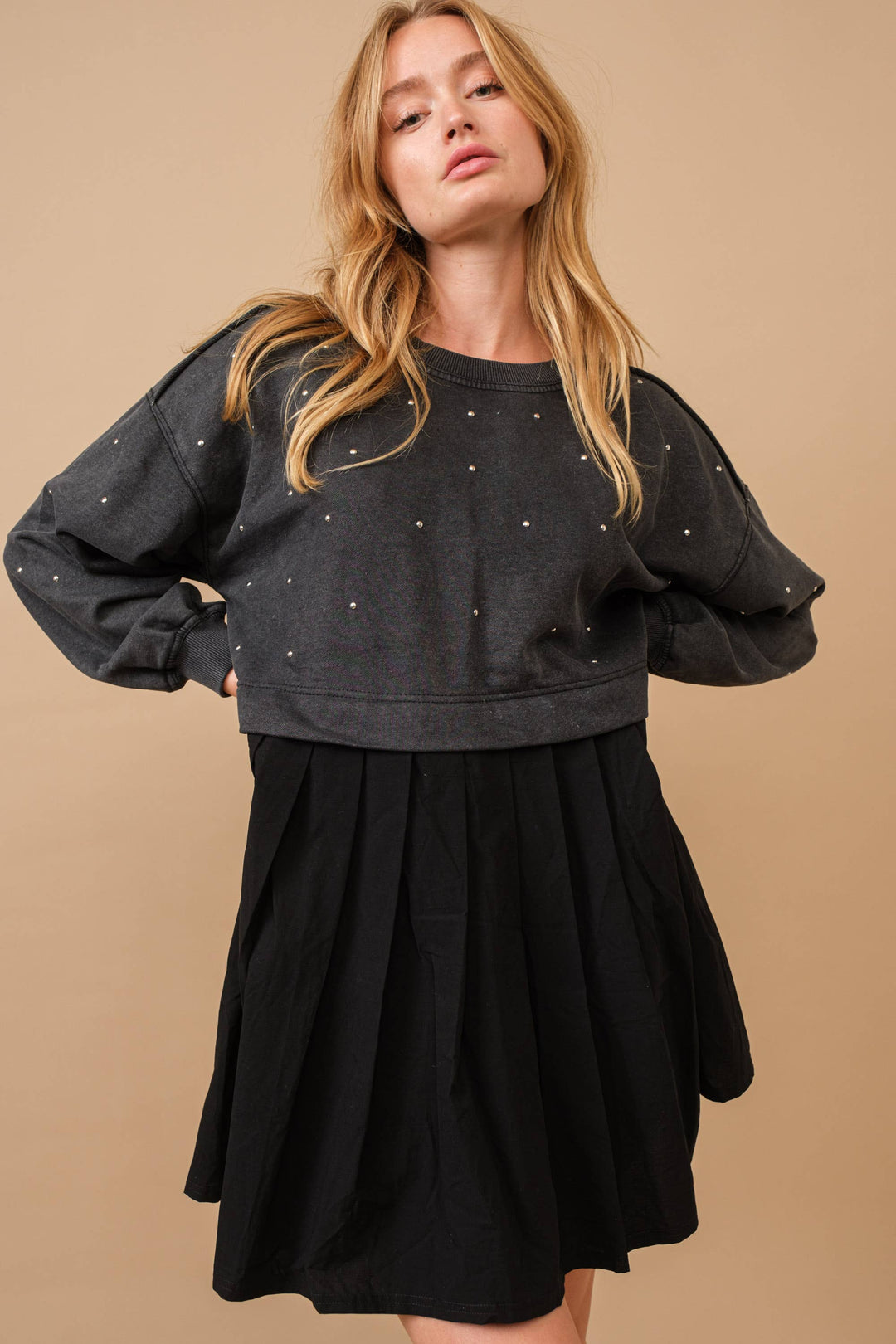 Studded Sweatshirt Dress