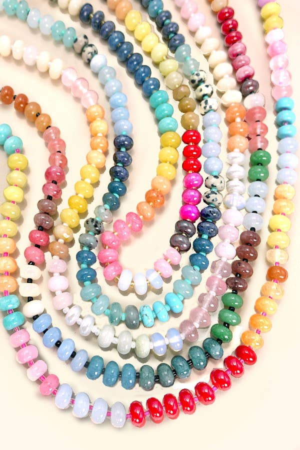 Natural Agate Glass Semi Precious Bead Necklace - 1E