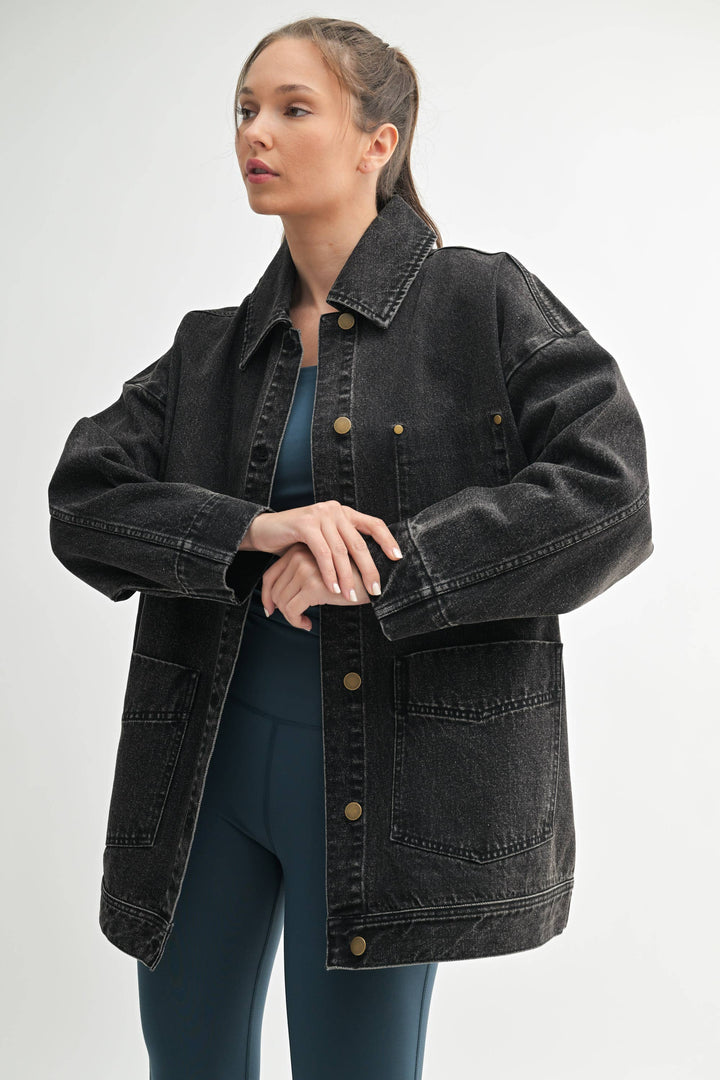 Boxy-Cut Denim Jacket: CHARCOAL