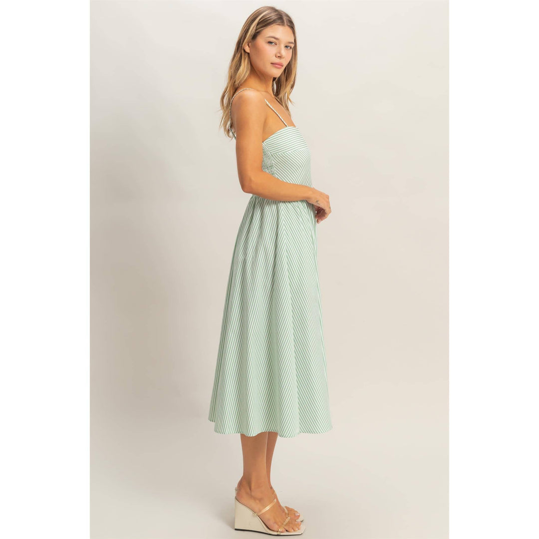 Striped Spaghetti Strap Dress: Sage Green & Orange