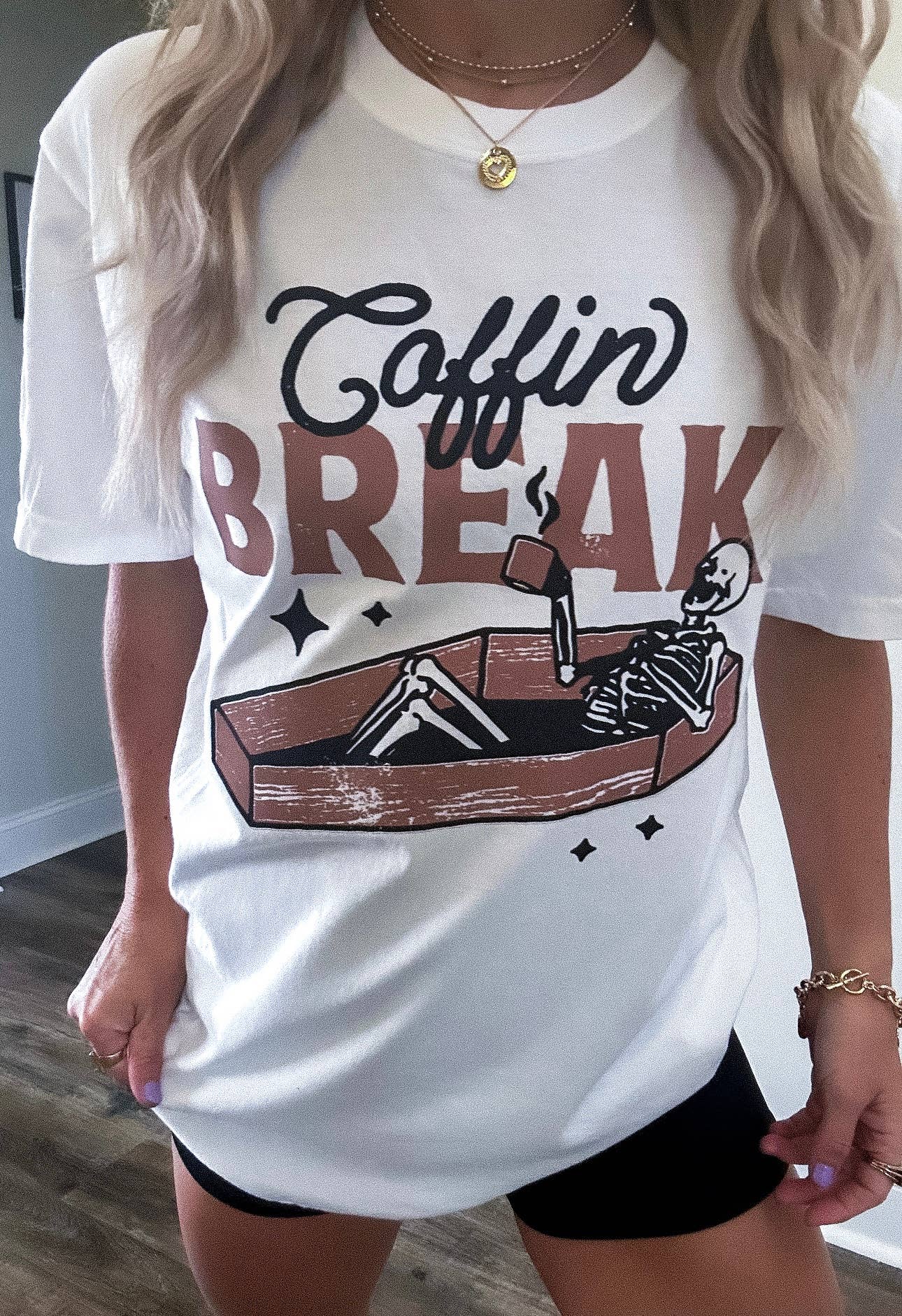 Coffin Break Skeleton Halloween Retro Graphic Tee