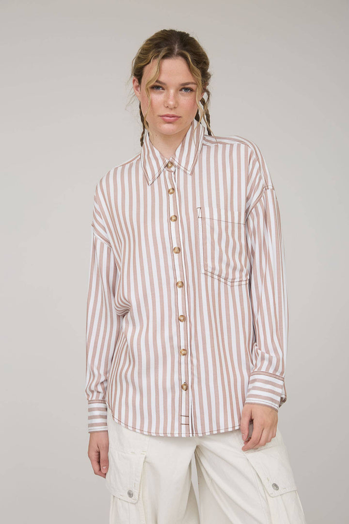 Brownie Striped Collared Long Sleeve