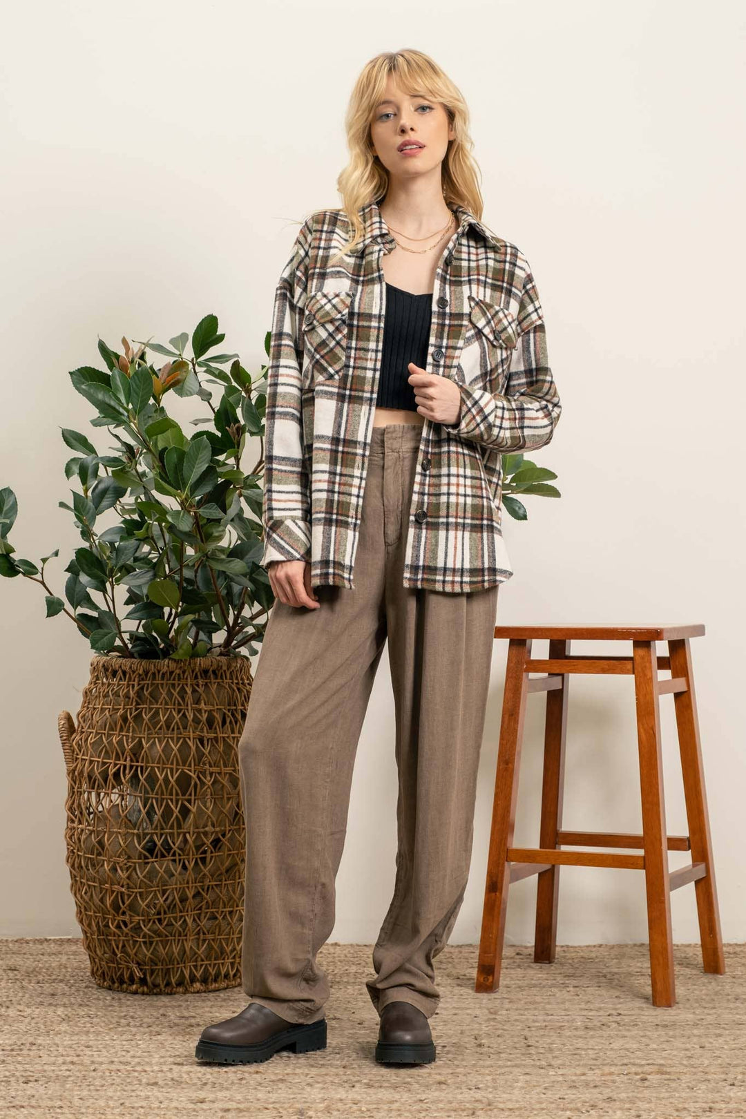IVY EXTENDED SHOULDER PLAID SHACKET