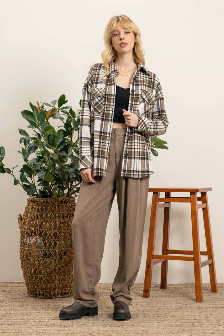 IVY EXTENDED SHOULDER PLAID SHACKET