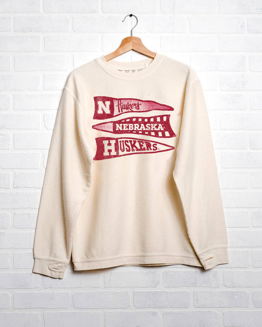 Nebraska Huskers Pennant Ivory Corded Crew Sweatshirt