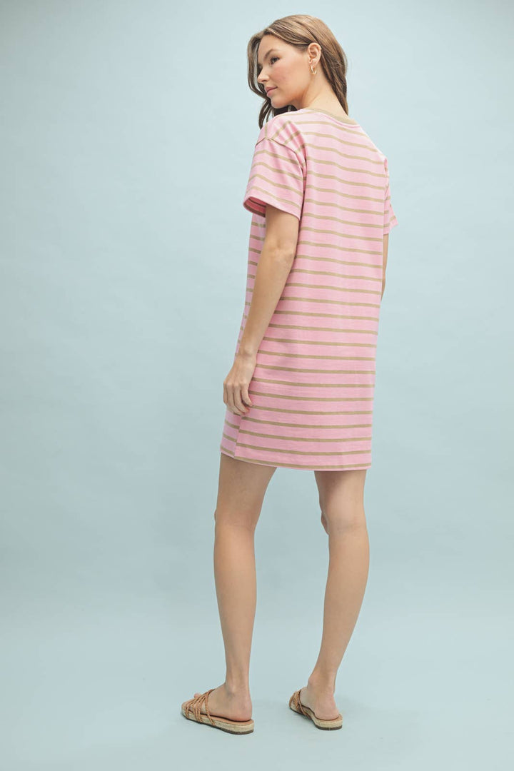 Striped T-shirt Mini Dress - Pink Mocha