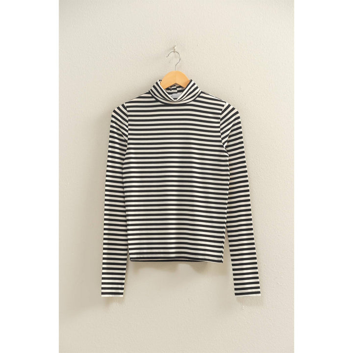 Striped Turtleneck Fitted Long Sleeve Top