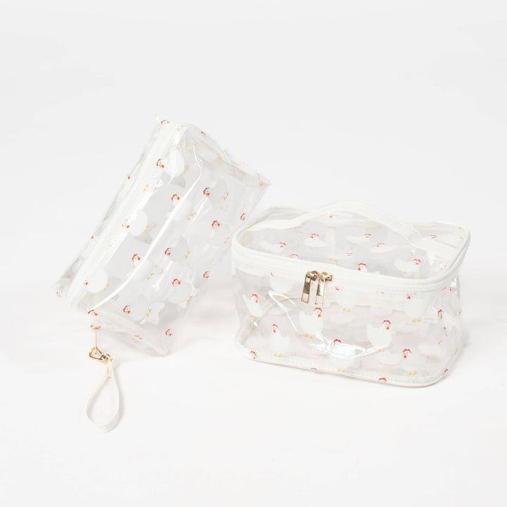 White Chicken Clear Cosmetic Bag - Big