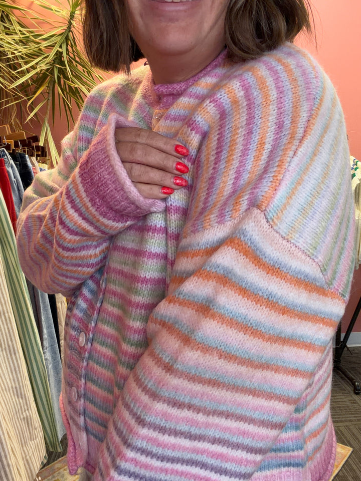 Judy light rainbow color button up cardigan