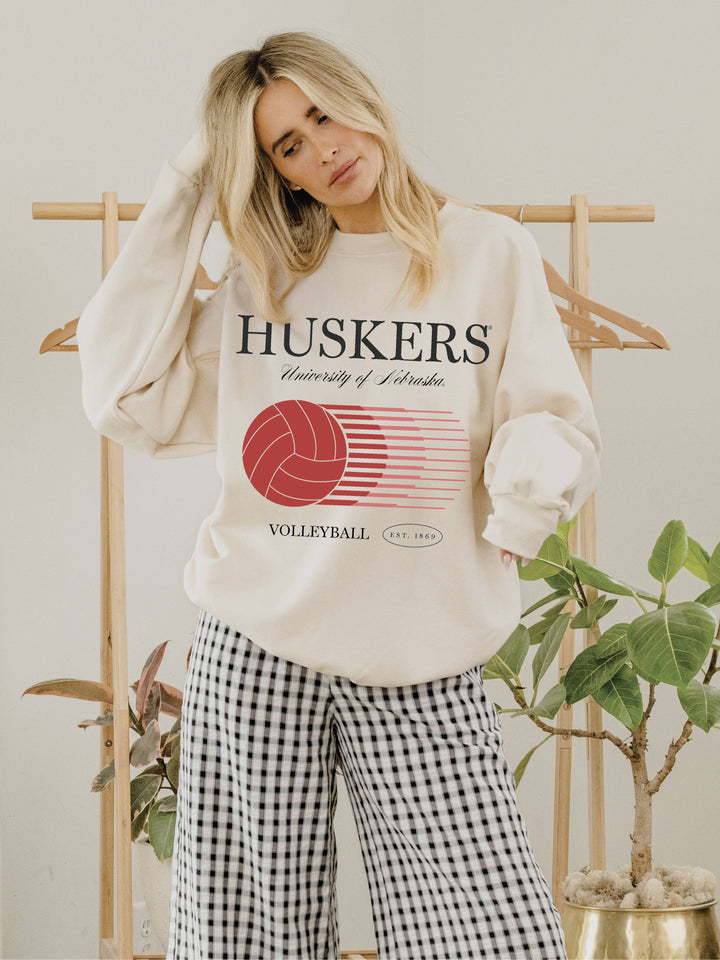 Nebraska Huskers Retro Split Volleyball Natural Sweatshirt