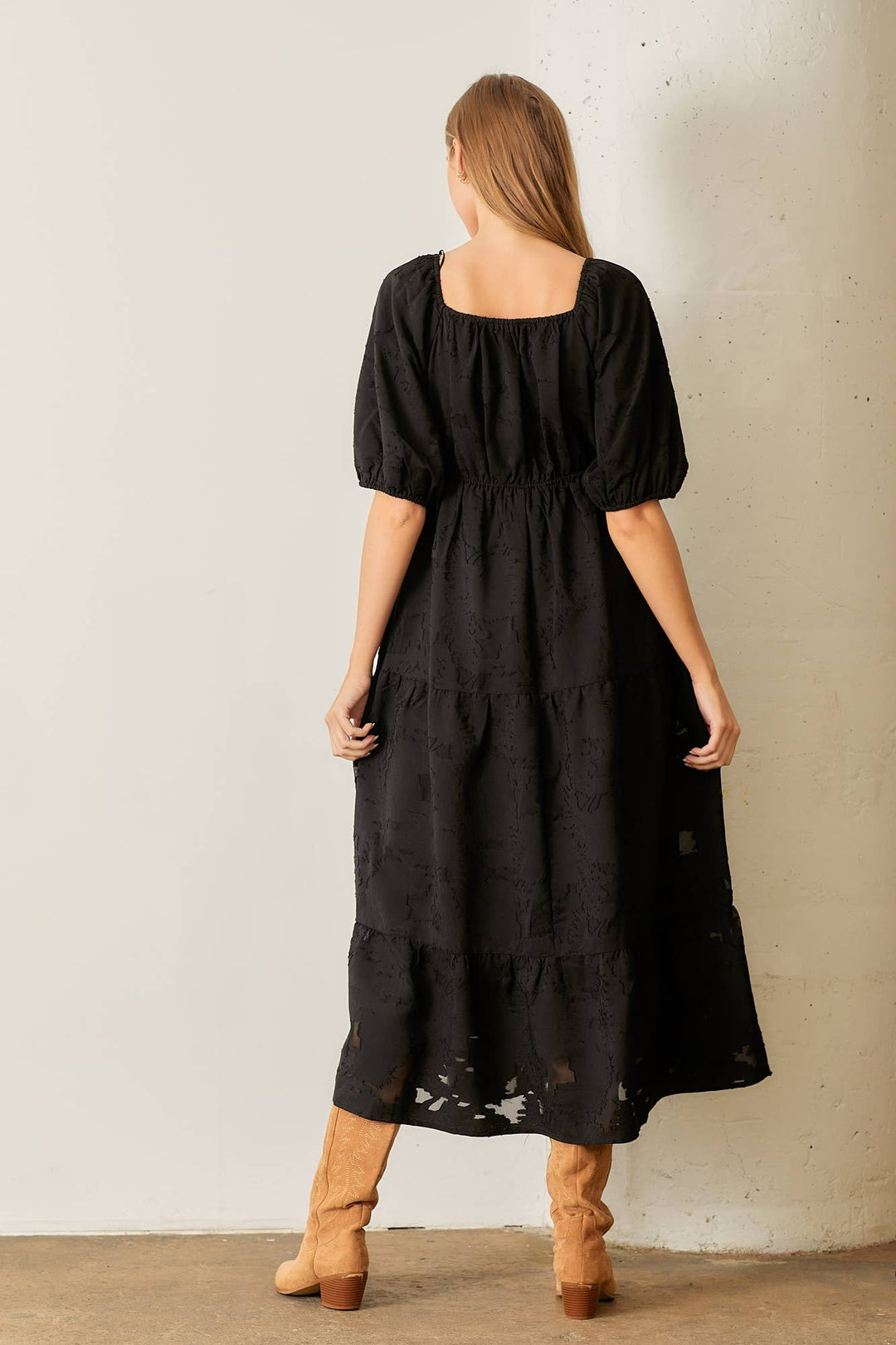 Floral Textured Tiered Midi Dress