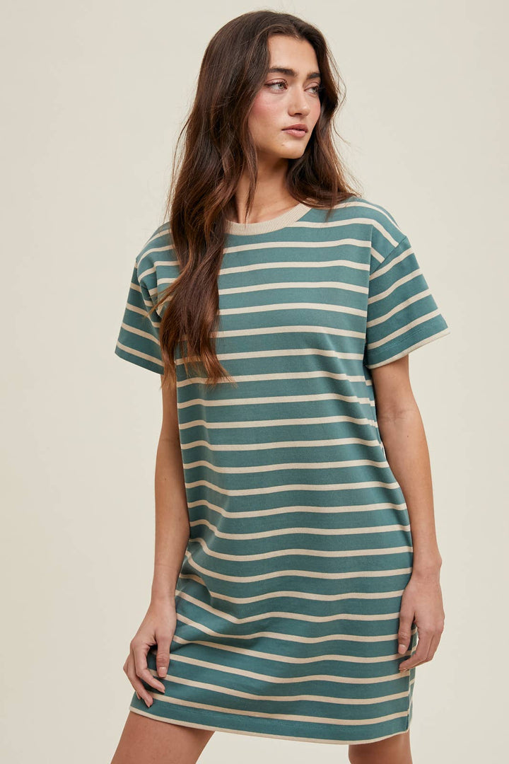 Striped T-shirt Dress - Taupe Your Glad