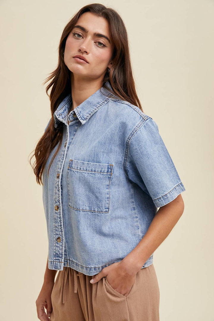 Demi Denim Button Top