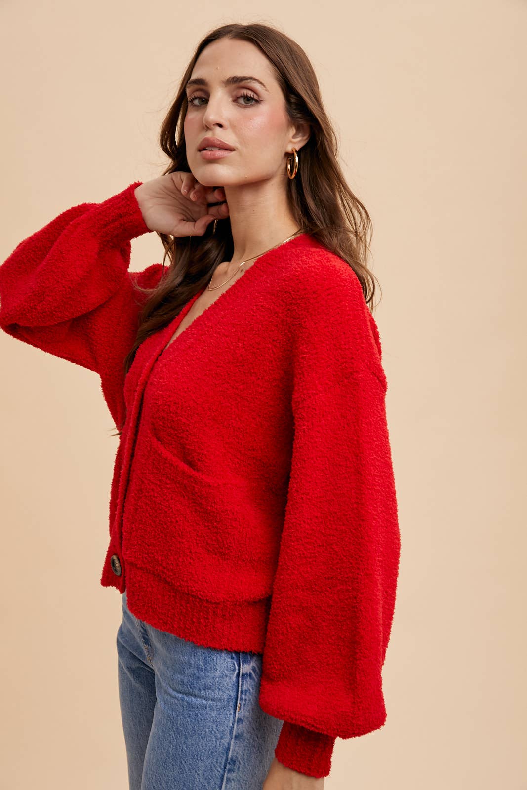 Cozy Chenille Cropped Cardigan - Cherry Tomato