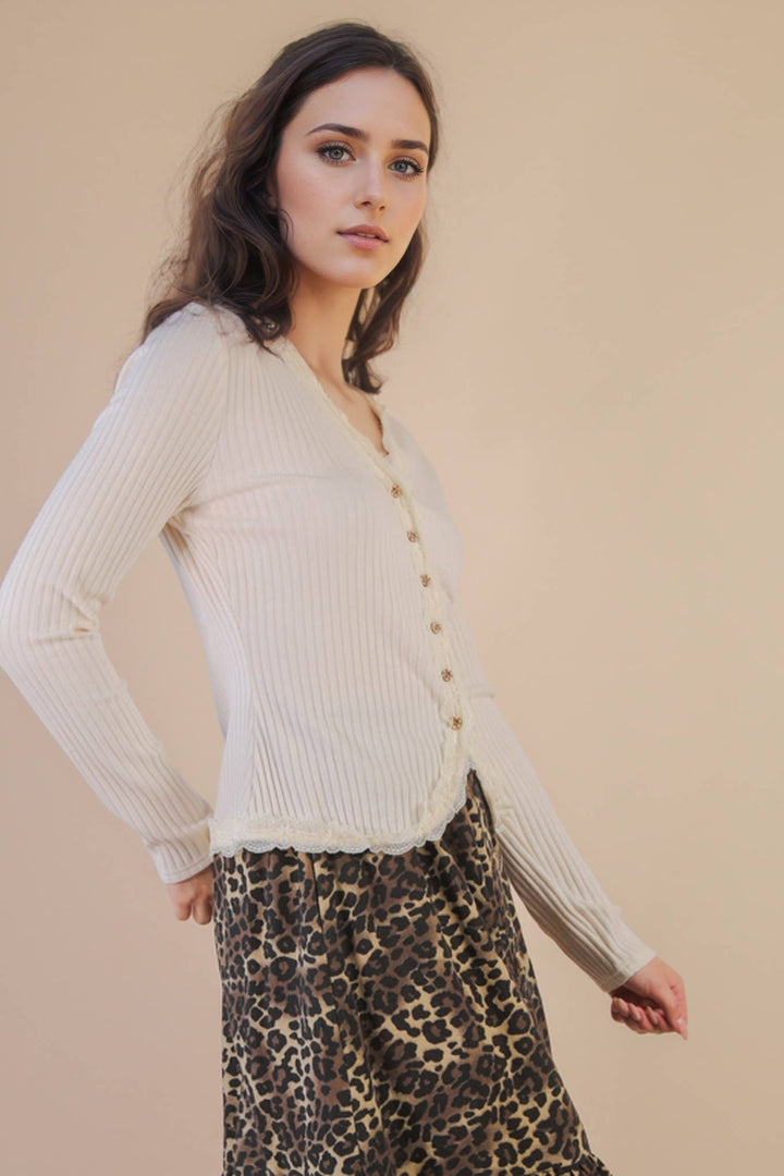 Isabelle lace trim knit top