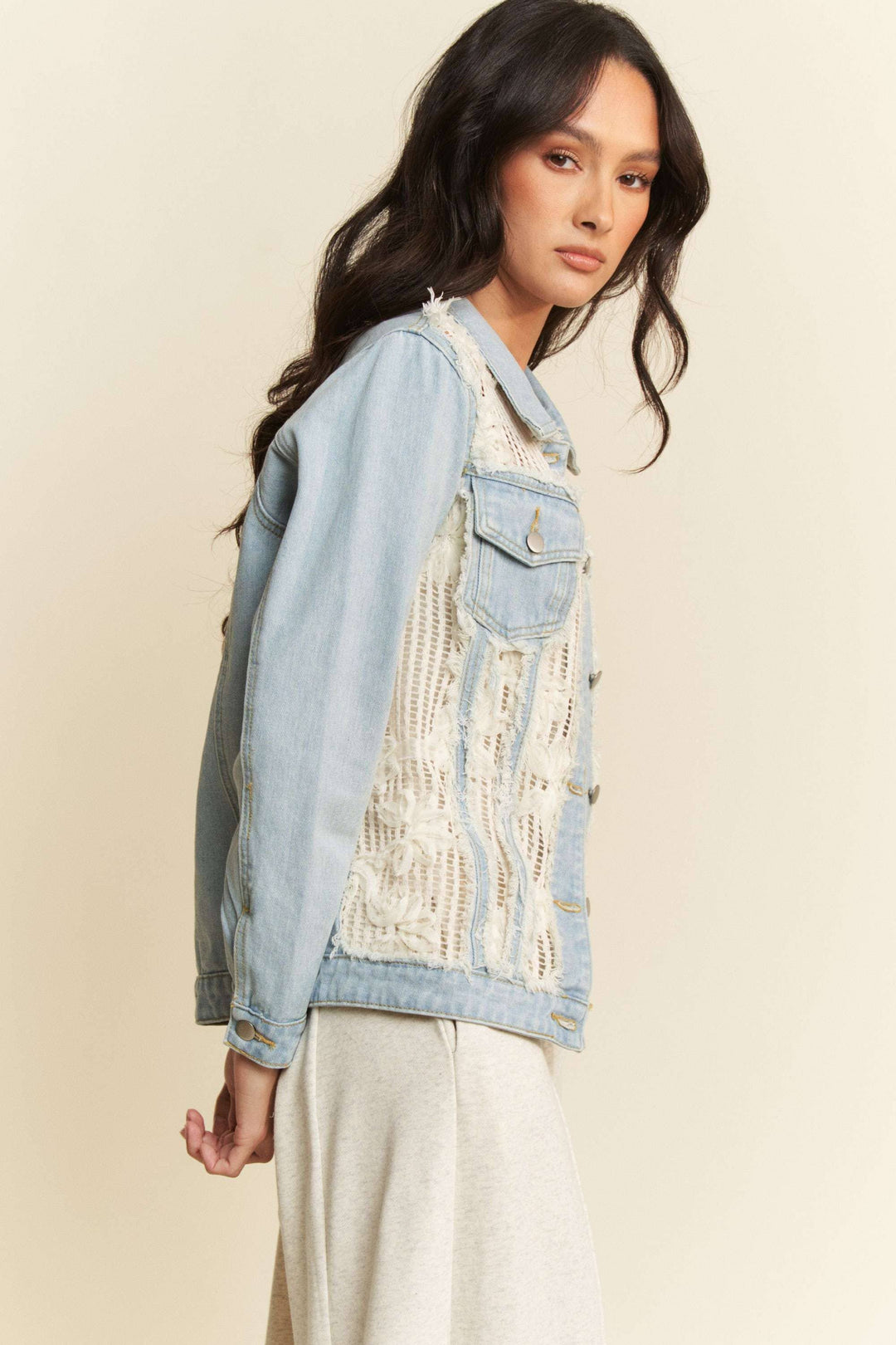 Plus Size Lace Denim Jacket