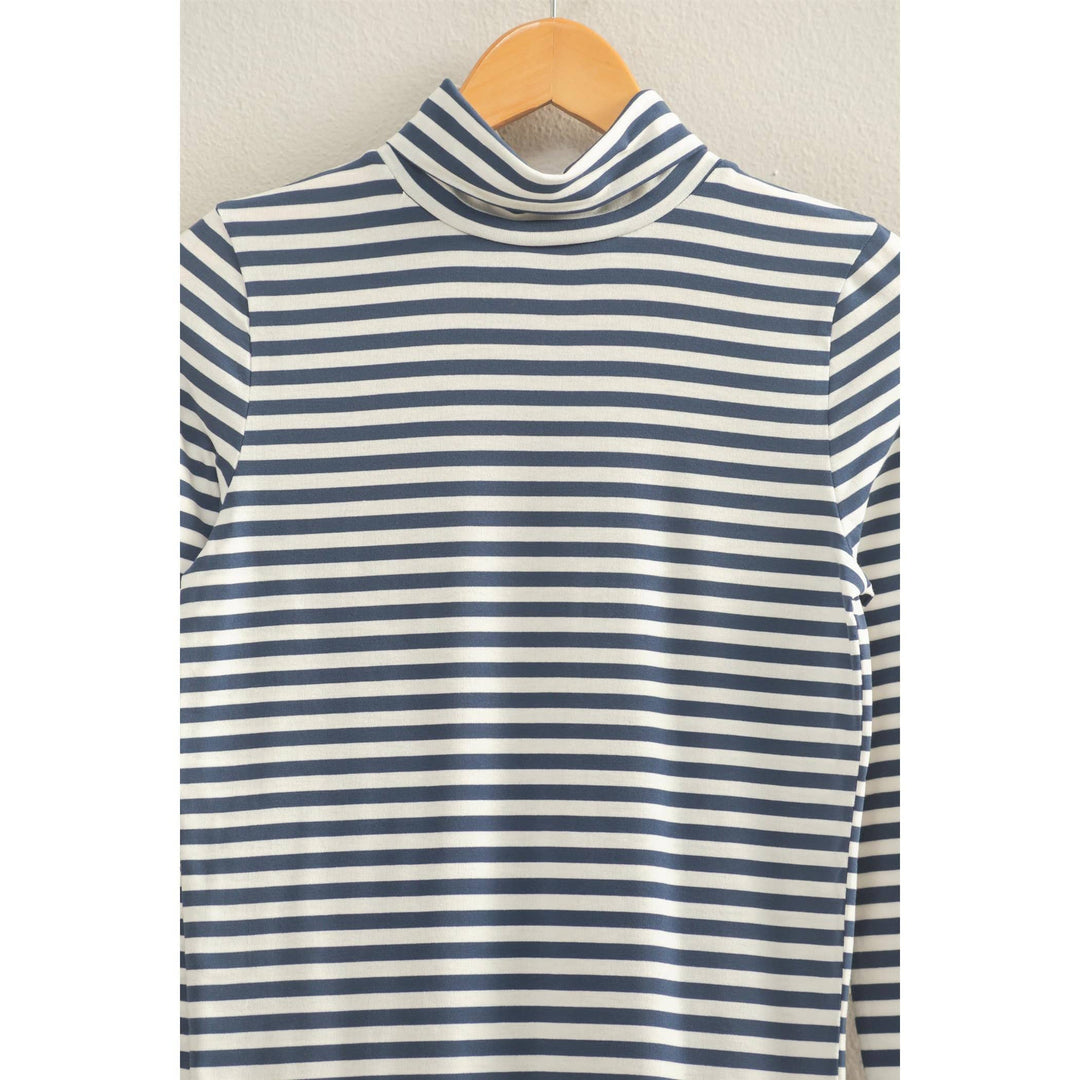 Striped Turtleneck Fitted Long Sleeve Top