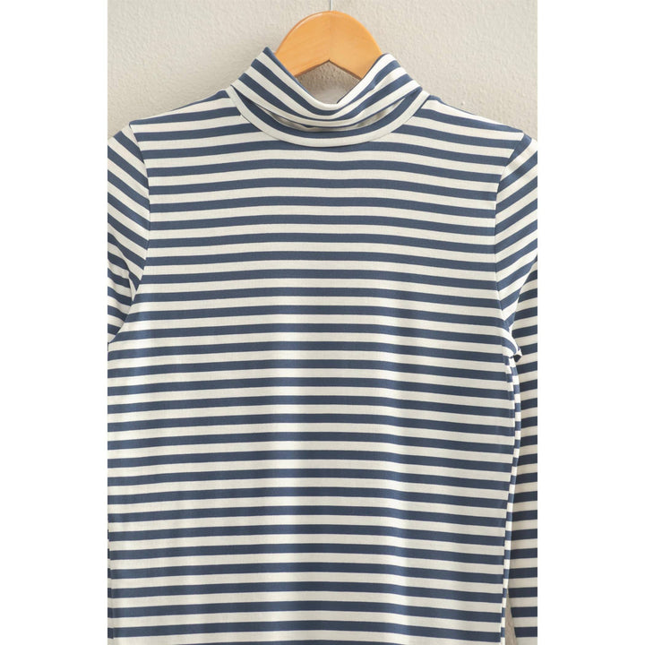 Striped Turtleneck Fitted Long Sleeve Top