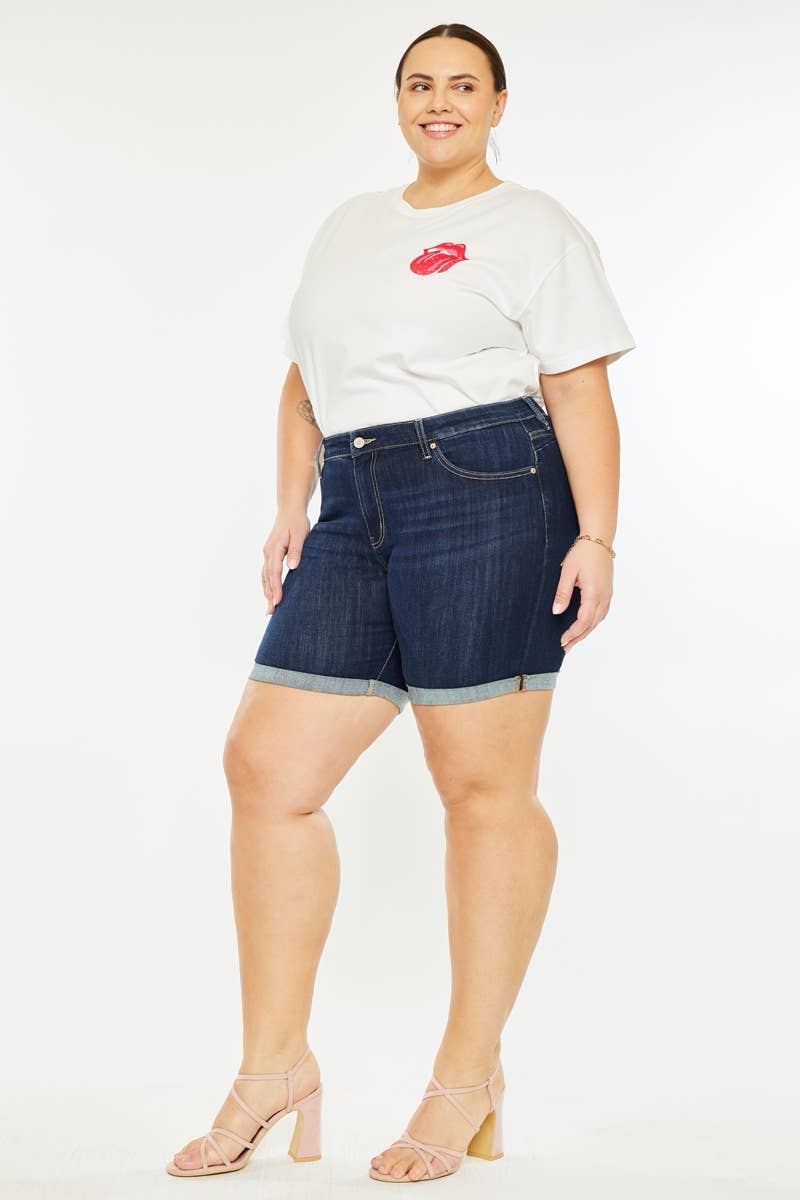 Porter dark wash mid rise denim short-Plus