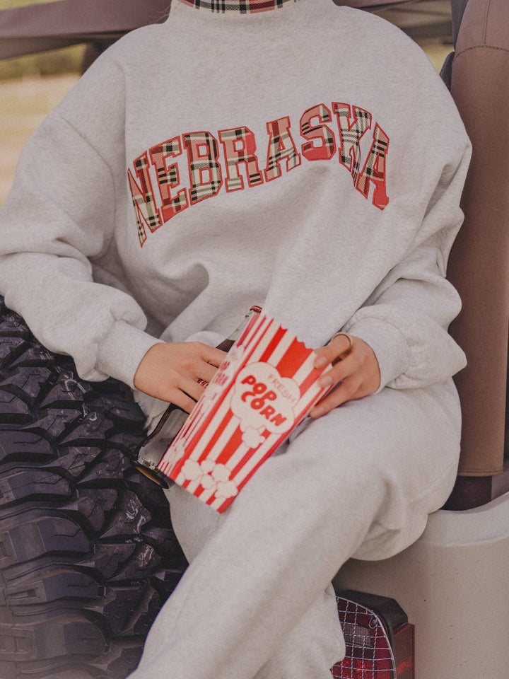 Nebraska Huskers Varsity Plaid Gray Mock Neck Sweatshirt