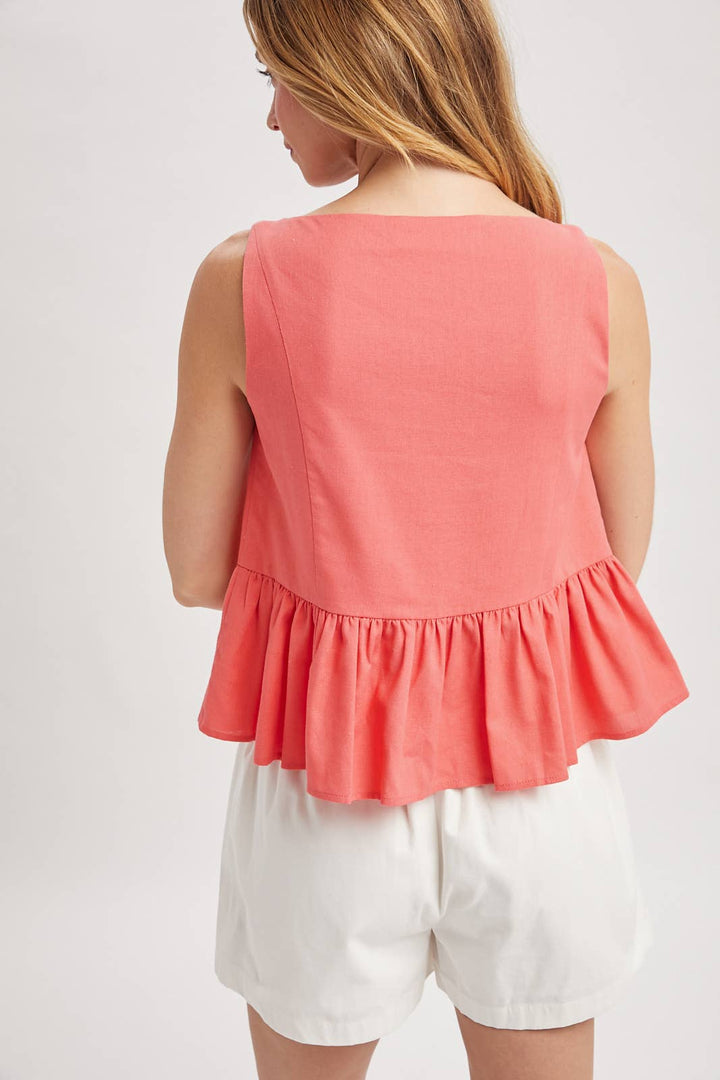 PEPLUM BUTTON-UP TOP