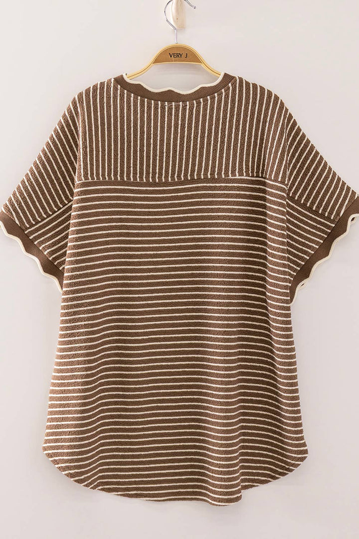 Ariel Scallop Trim Round Neck top