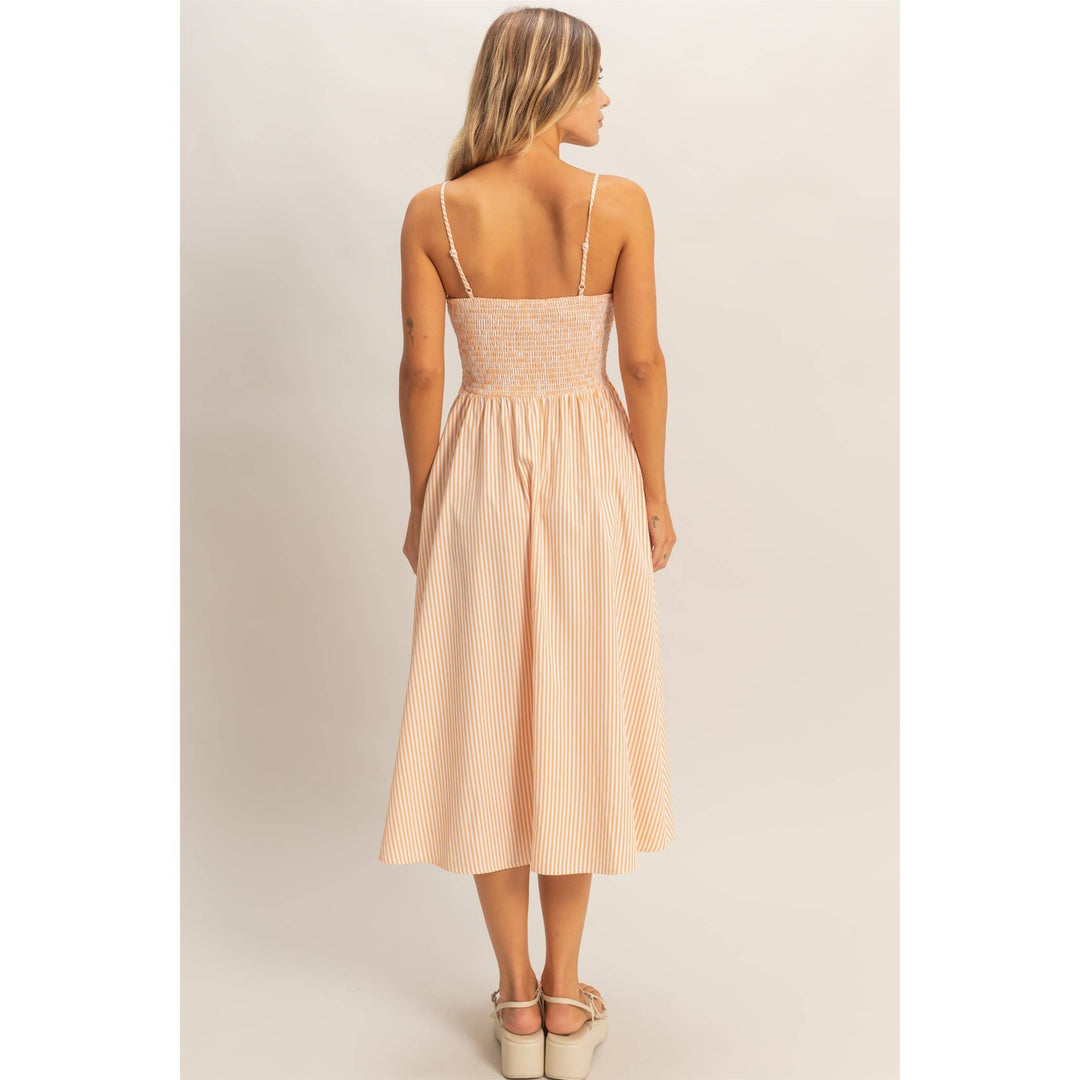 Striped Spaghetti Strap Dress: Sage Green & Orange