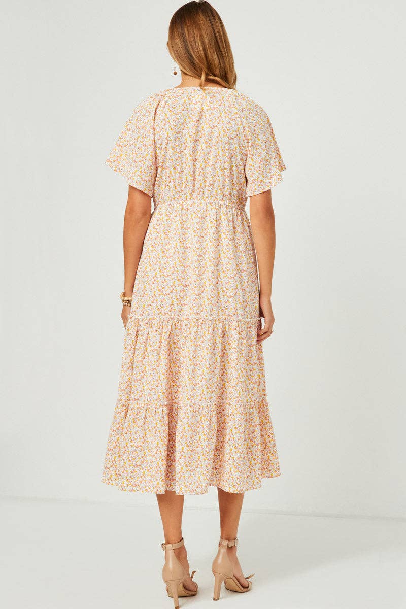 Wendy Floral Panel Smocked Tiered Midi Dress