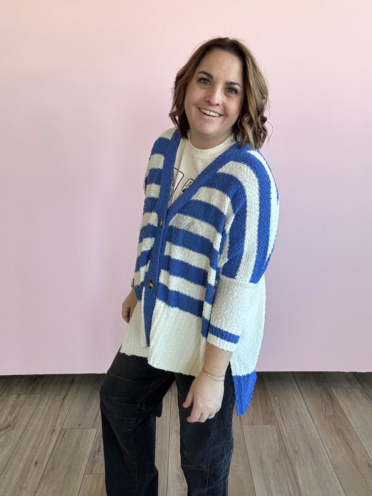 Blue Sally Striped Cardigan