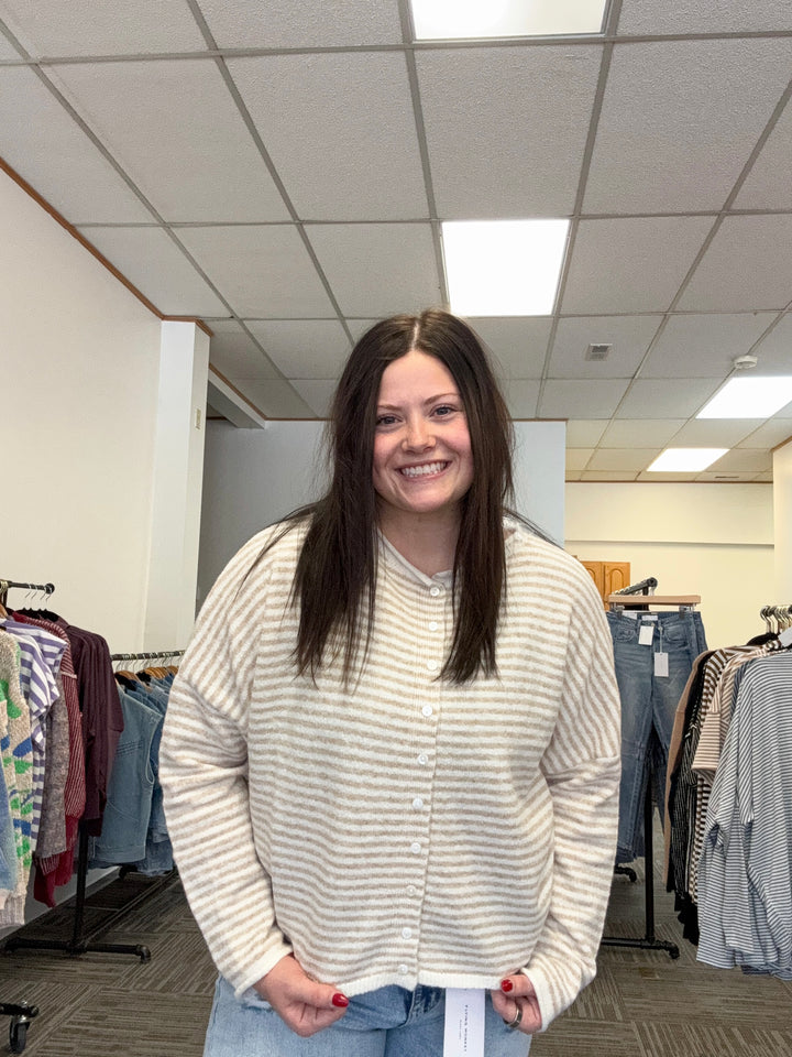 Striped Sweater Cardigan: Honey