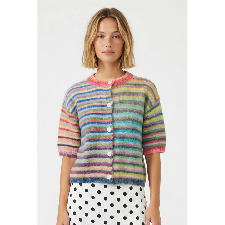 Teal mix judy rainbow short sleeve cardigan