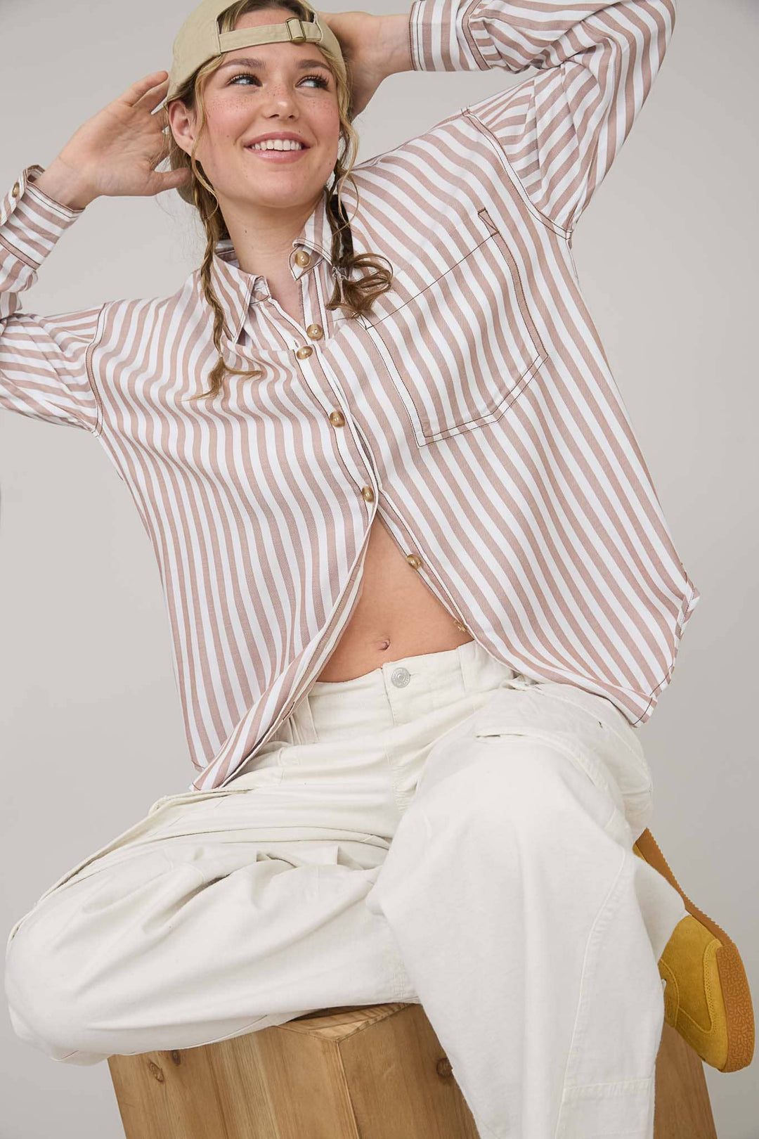 Brownie Striped Collared Long Sleeve