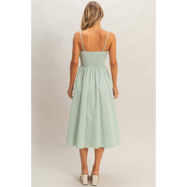 Striped Spaghetti Strap Dress: Sage Green & Orange