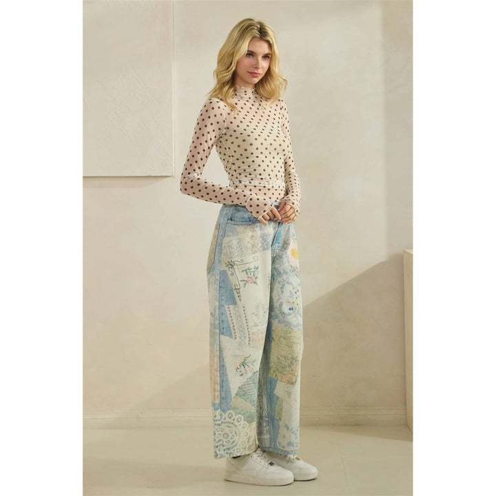 Lace Long Sleeve See Through Top: Ivory Polka Dot