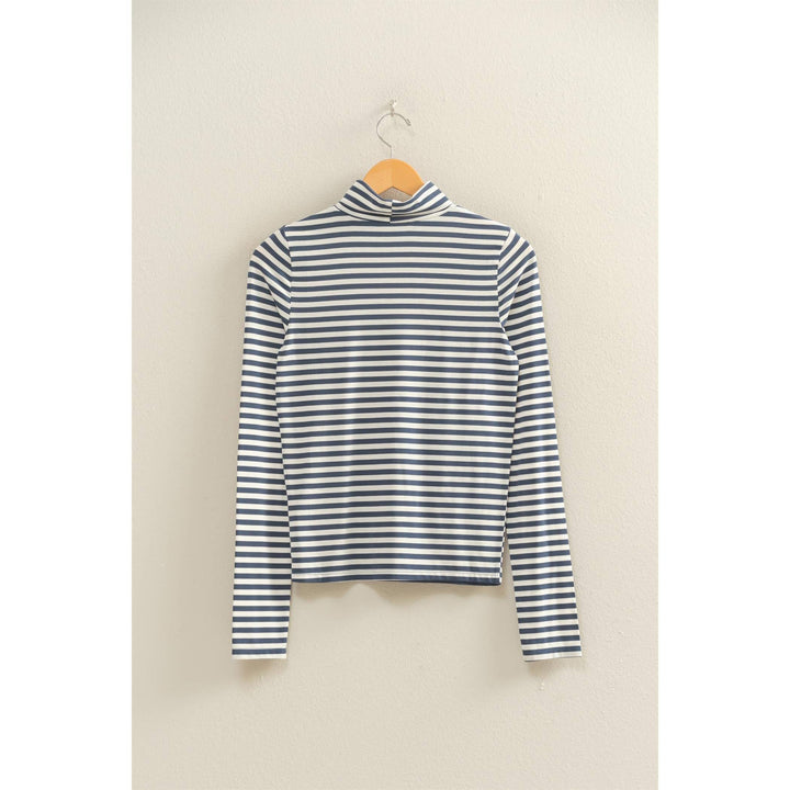 Striped Turtleneck Fitted Long Sleeve Top