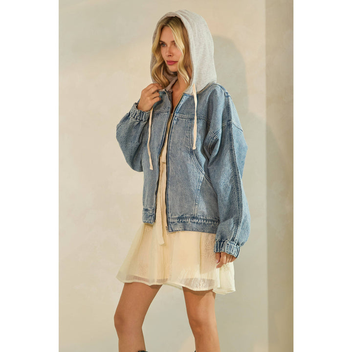 Leslie Sweater Hooded Zip Denim Jacket
