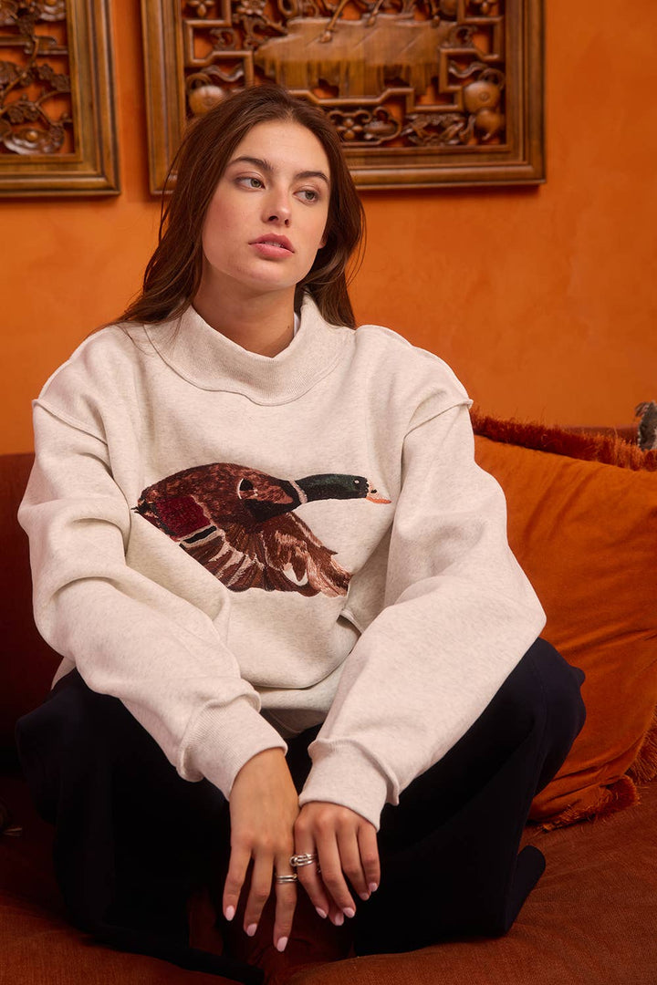 'MALLARD' Embroidered Mock-Neck Sweatshirt|Duck Mock Neck