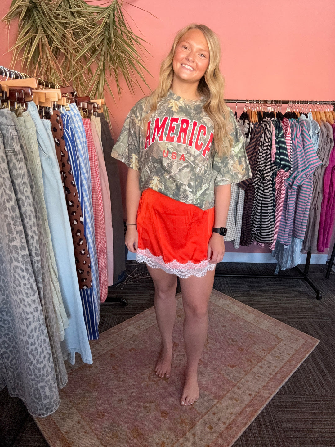 Papaya lace trimmed mini skirt