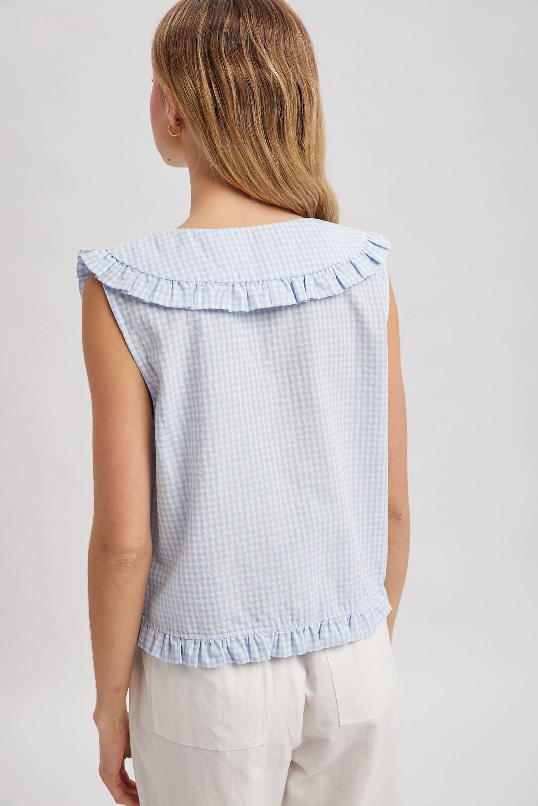 RUFFLED COLLAR PLAID BLOUSE
