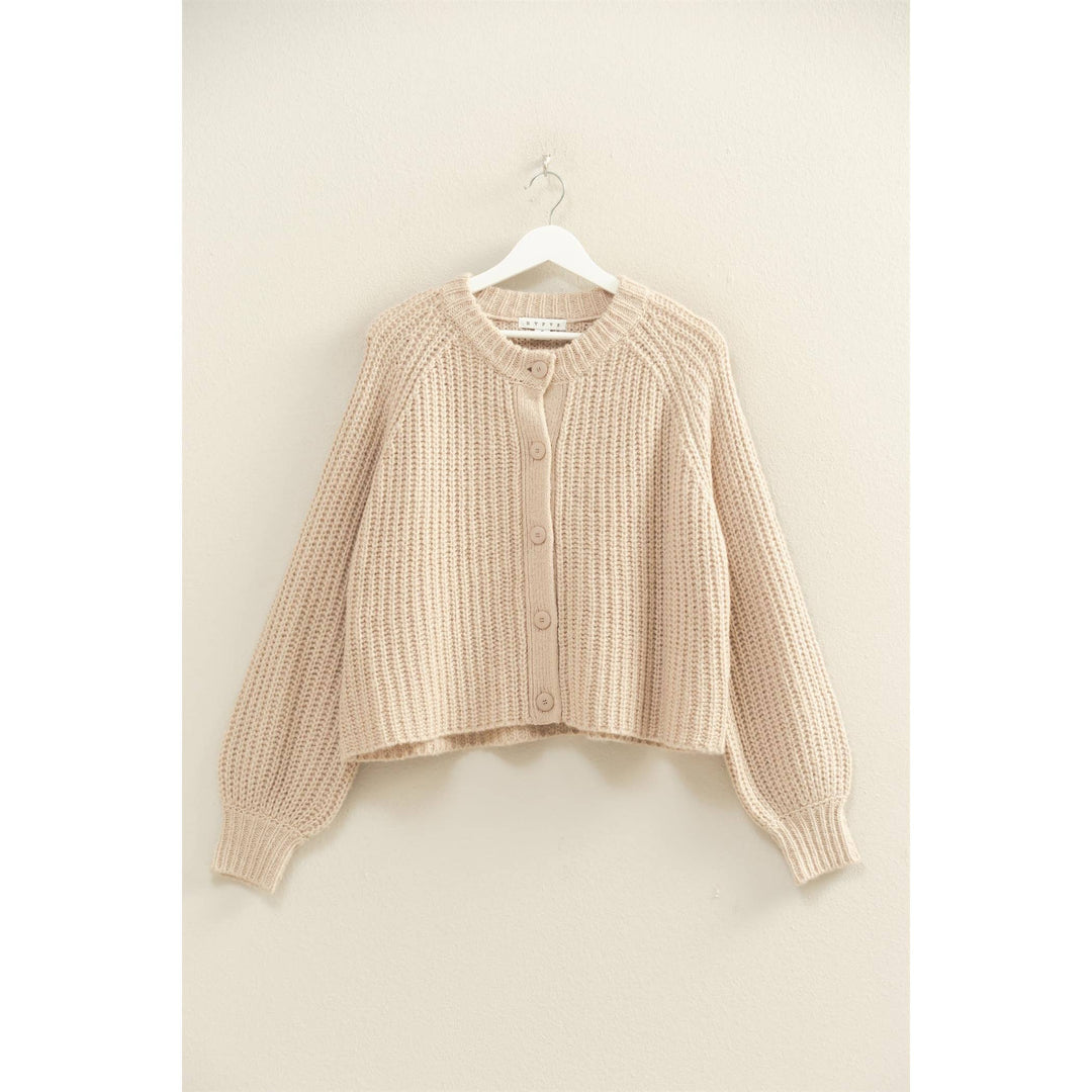 Mocha Button-Front Ribbed Sweater Cardigan