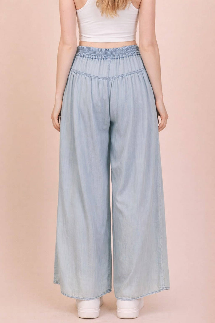 Plus Size Mineral Washed Chambray Wide Pants